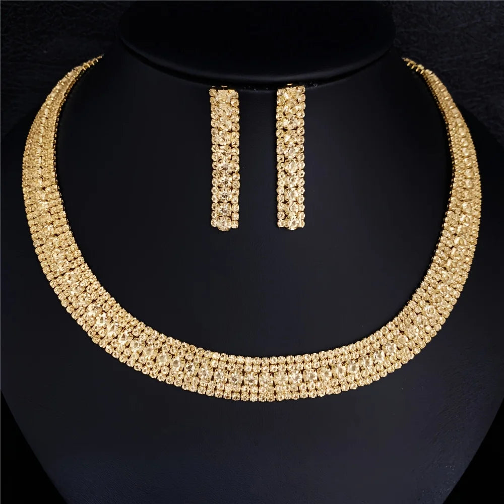 Women'S Rhinestone Jewelry Set Wedding Accessories Elegant Necklace Earrings Bridal Jewelry Set Birthday Gifts