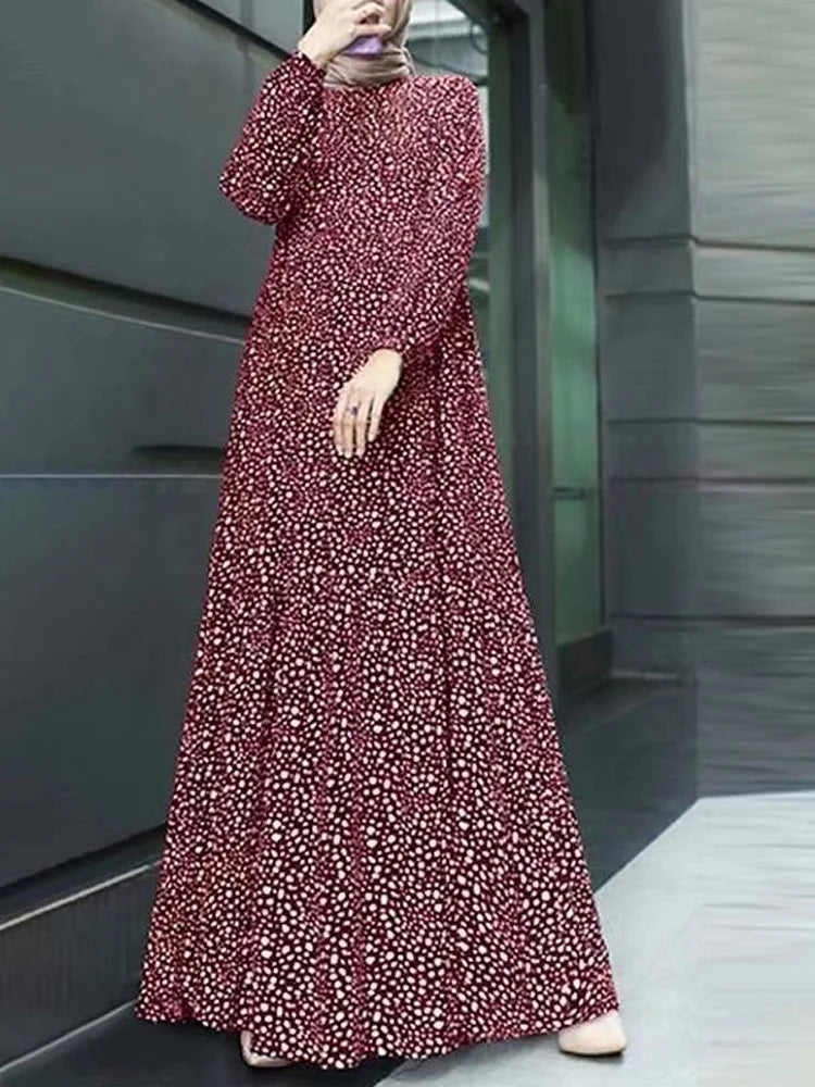 New Fashion Polka Dot Long Sleeve Long Dress for Women Spring Summer O Neck Evening Party Dresses Loose Waist Lady's Dress Robe