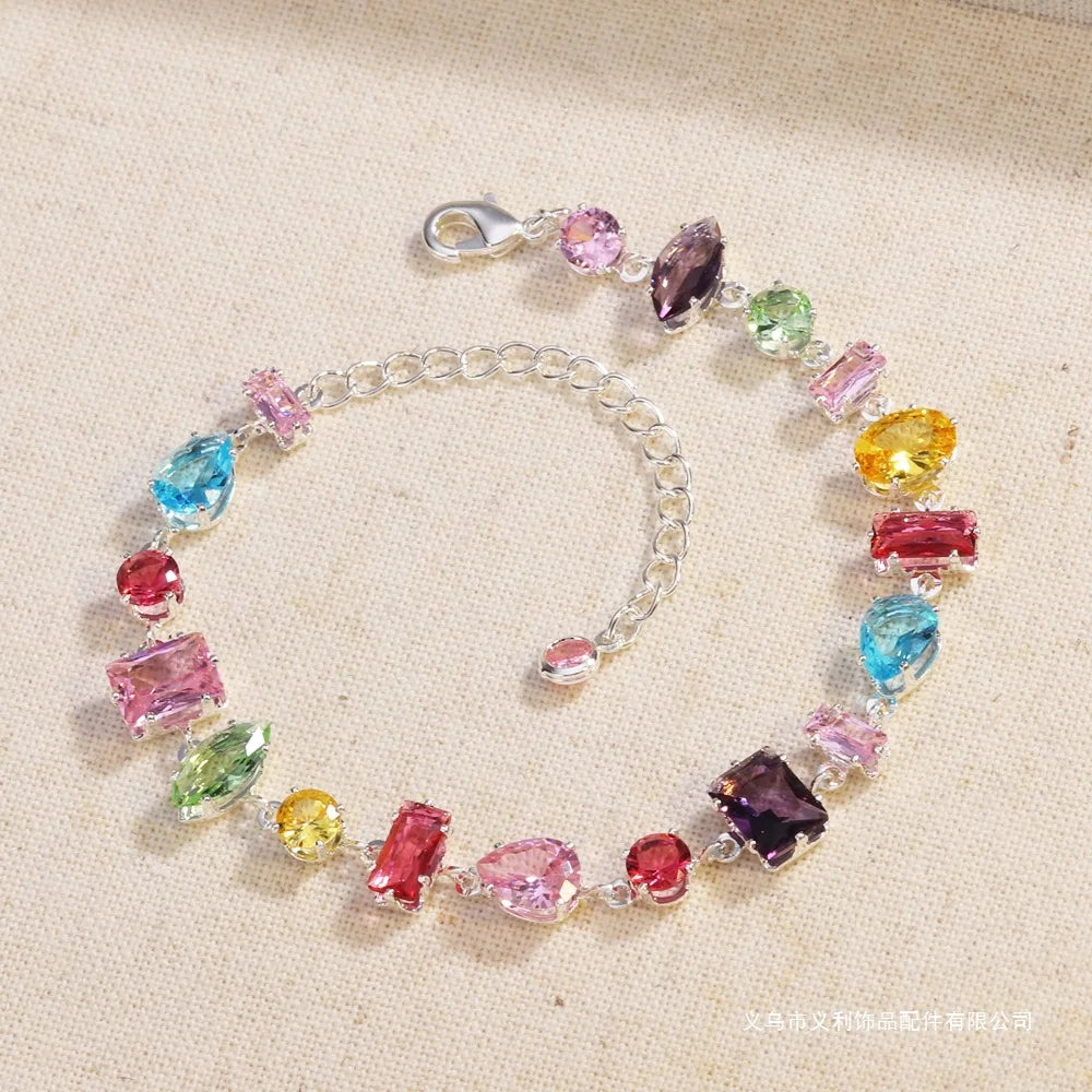 New Colorful Crystal Necklace Bracelet Chain For Women'S Elegant Clavicle Chain Irregular Zircon Necklace Jewelry Sets Gifts