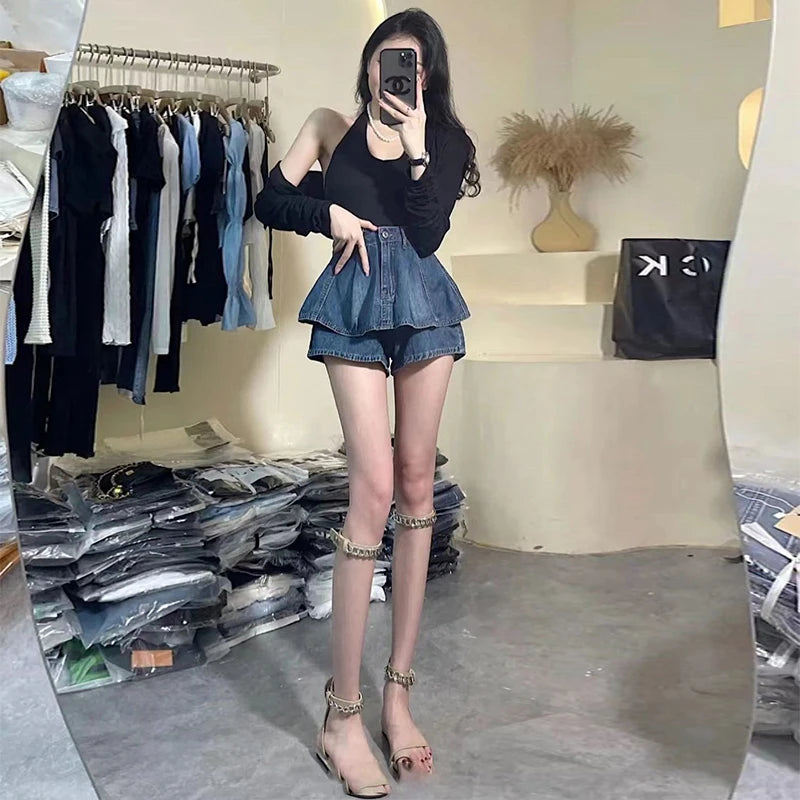 plus Size Retro Denim  Skirt Women's Thin A-Line Cake Skirt Slimming High Waist Jeans Skirt Casual High Waist Skirt
