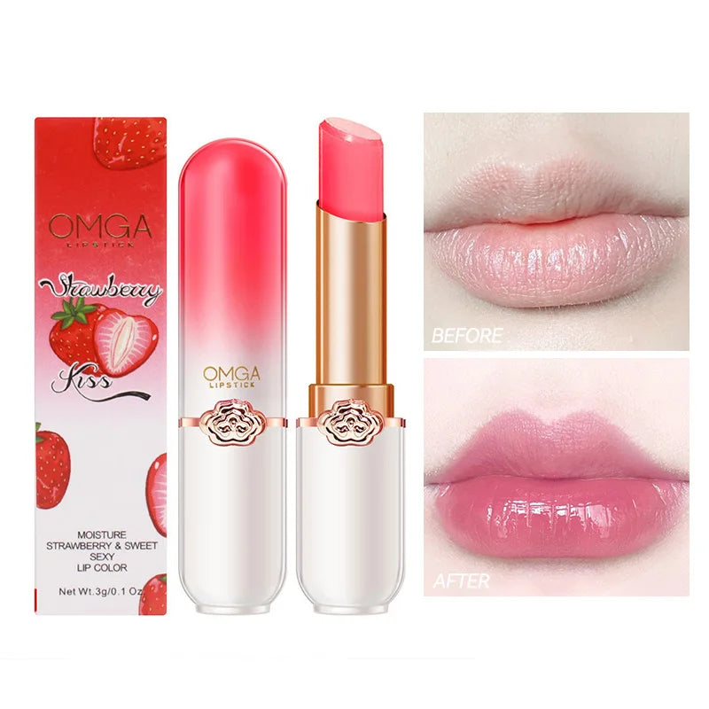 OMGA Color-Changing Lip Balm Jelly Lipstick Moisturizing Waterproof Hydrating Temperature-Sensitive Peach Flavor,Smooth Lips