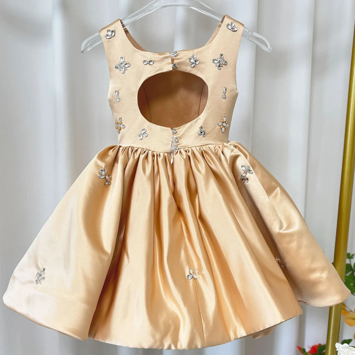 Dreamy Vow J145 Pink Satin Classic Girls Dress Beaded Square Neck Knee Length Children Wedding Birthday Holiday Party Dress 2025