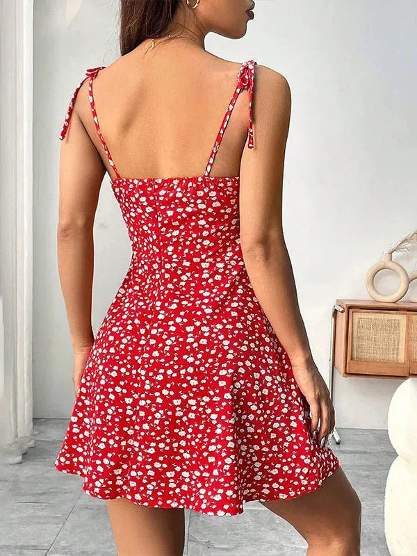 Women's Summer Floral Spaghetti Strap Beach Short Dress Sweet A-Line Mini Dress   Loose   Slimming Casual Skirt