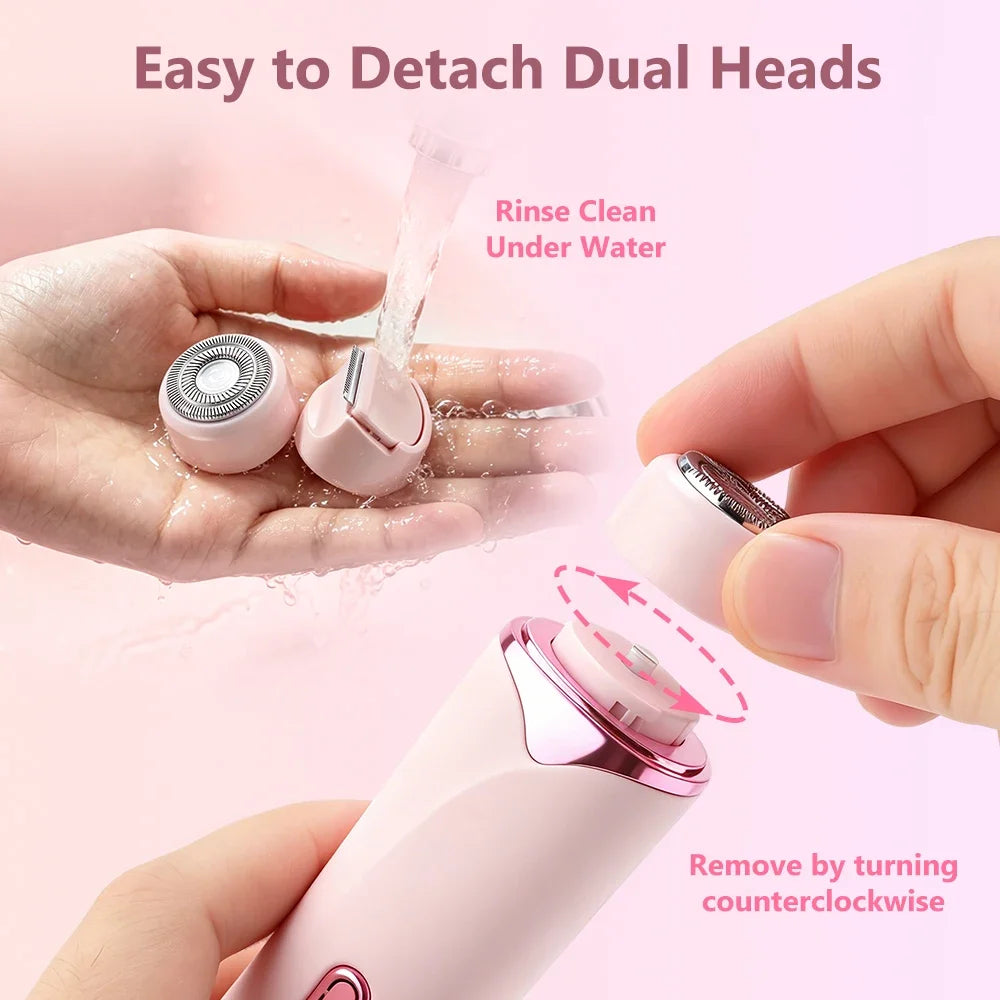 2 in 1 Double Head Electric Shaver for Women Waterproof Wet & Dry Hair Razors Bikini Hair Trimmer Detachable Head Shaver