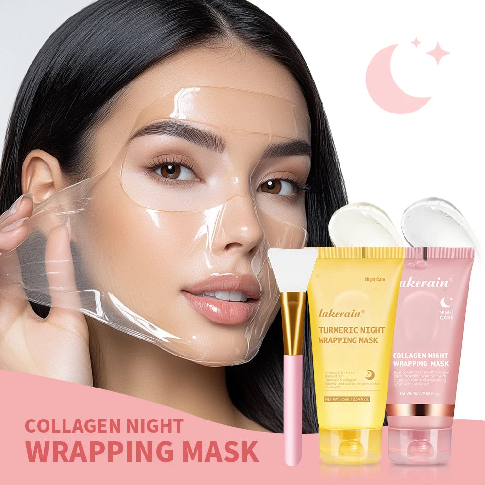 Collagen Overnight Wrapping Peel Off Facial Mask, Korean Collagen Night Wrapping Mask Deeply Hydrates Night Care Mask Cream 75ml