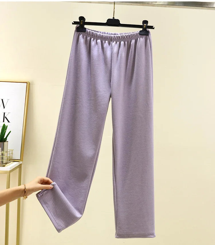Thickened Double-sided Fleece Straight-leg Pants Women's Winter Sleepwear Sweatpants Casual Comfortable Long Trousers