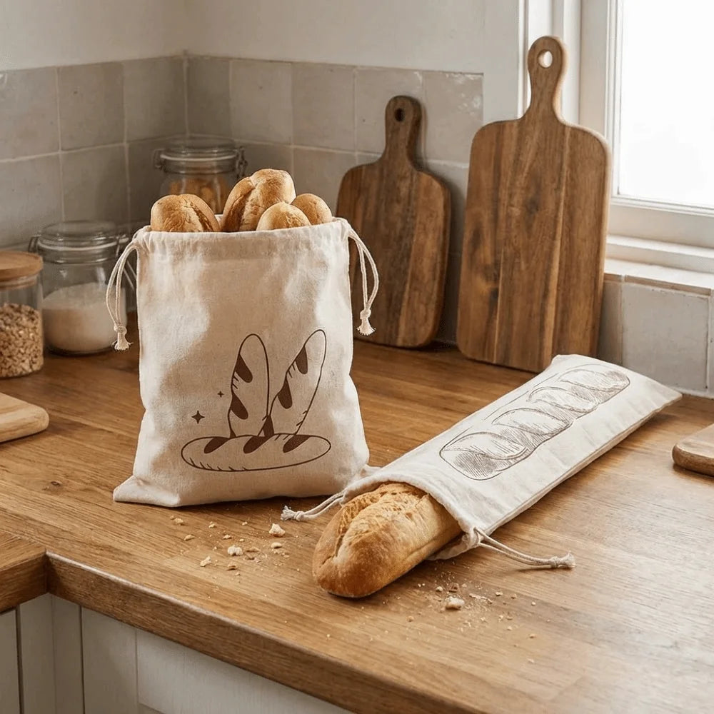 2 BOLSAS GRANDES DE LINO PARA PAN Bolsas de almacenamiento de pan ecológicas que mantienen la frescura, lavables, reutilizables con cordón, para panaderías