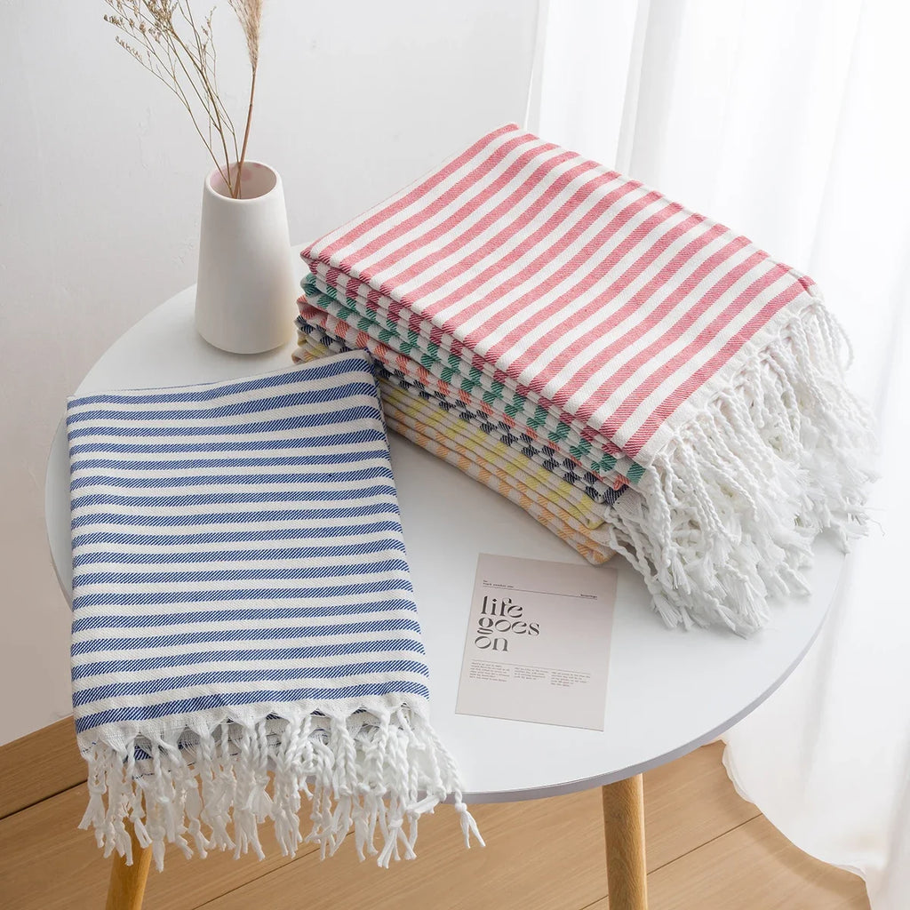 Cotton Turkish Striped Beach Towel 90*180CM Sauna Spa Gym Sport Fitness Fringed Bath Towel Kitchen Soft Absorbent Quick Drying