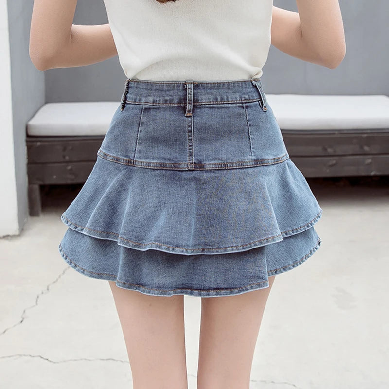 Vintage Denim Mini Skirts Women Summer Sexy Solid Colour Ball Gown Skirts Jeans Female Casual Pocket Slim A-line Mini Skirts