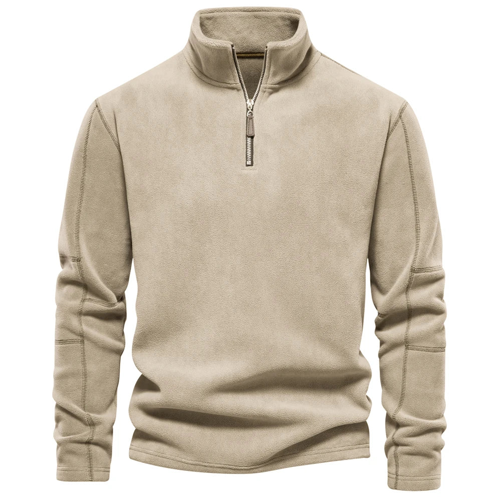 Aiopeson Men's Thick Fleece Jacket With Zipper Neck Pullover Soft Shell For Warmth