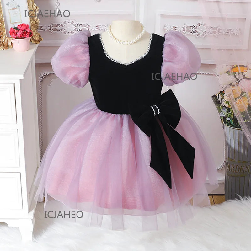 2025 Party Dress Vestido Children Girls Princess Tutu Gown Banquet Piano Host Dresses Outfit Costume New Matching Kids Birthday