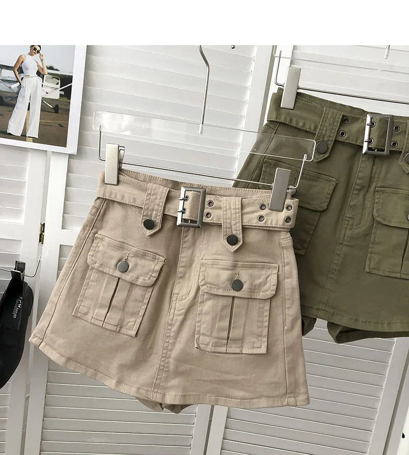 2026 Summer Safari Style Women Denim Pantskirt High-waist Short Slim A-line Jean Skirts Lady Anti-expose Lining Wide-leg Shorts