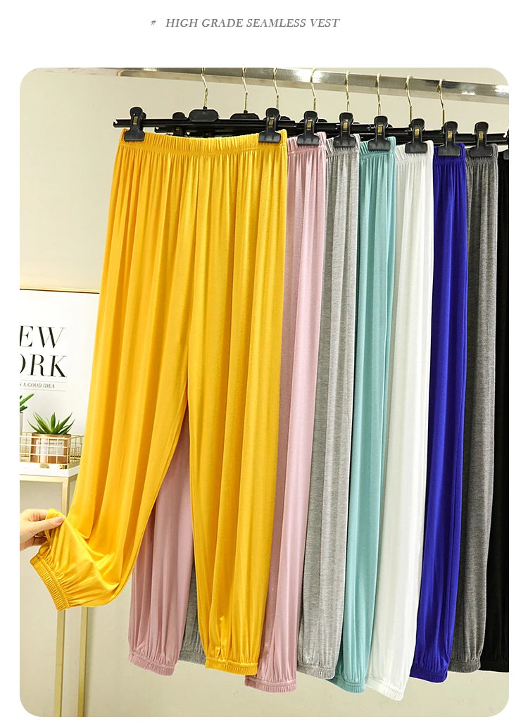 Loose Modal Women's Summer High Waist Wide Leg Pants Comfortable Casual Thin Sleepwear Mosquito Repellent  Color Trousers