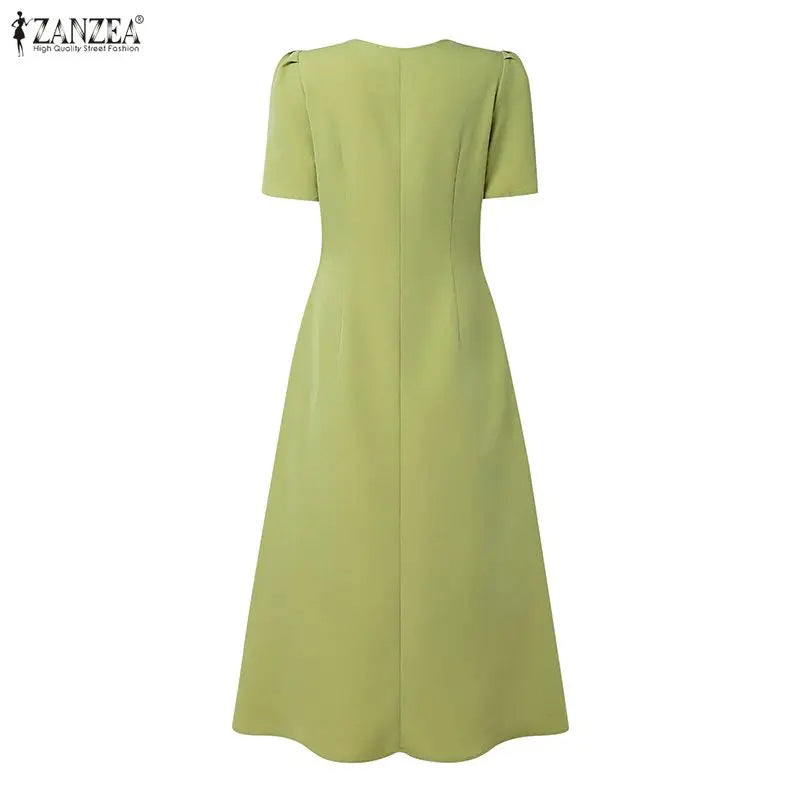 Stylish Women Lace Patchwork Dresses ZANZEA 2026 Summer Sundress Elegant V Neck Party Dress Short Sleeve Embroidered Work Robes