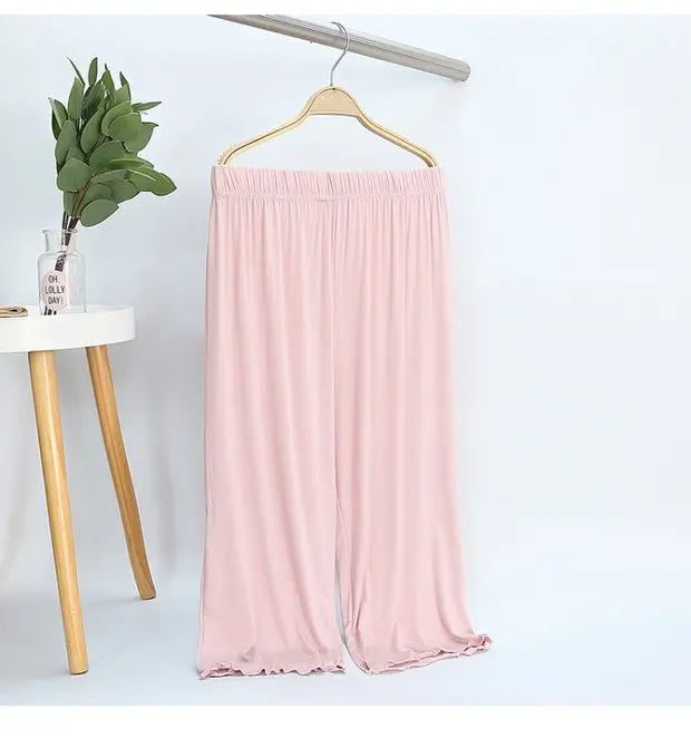 Modal Wide Leg Casual Pants - High Waist Lounge Trousers