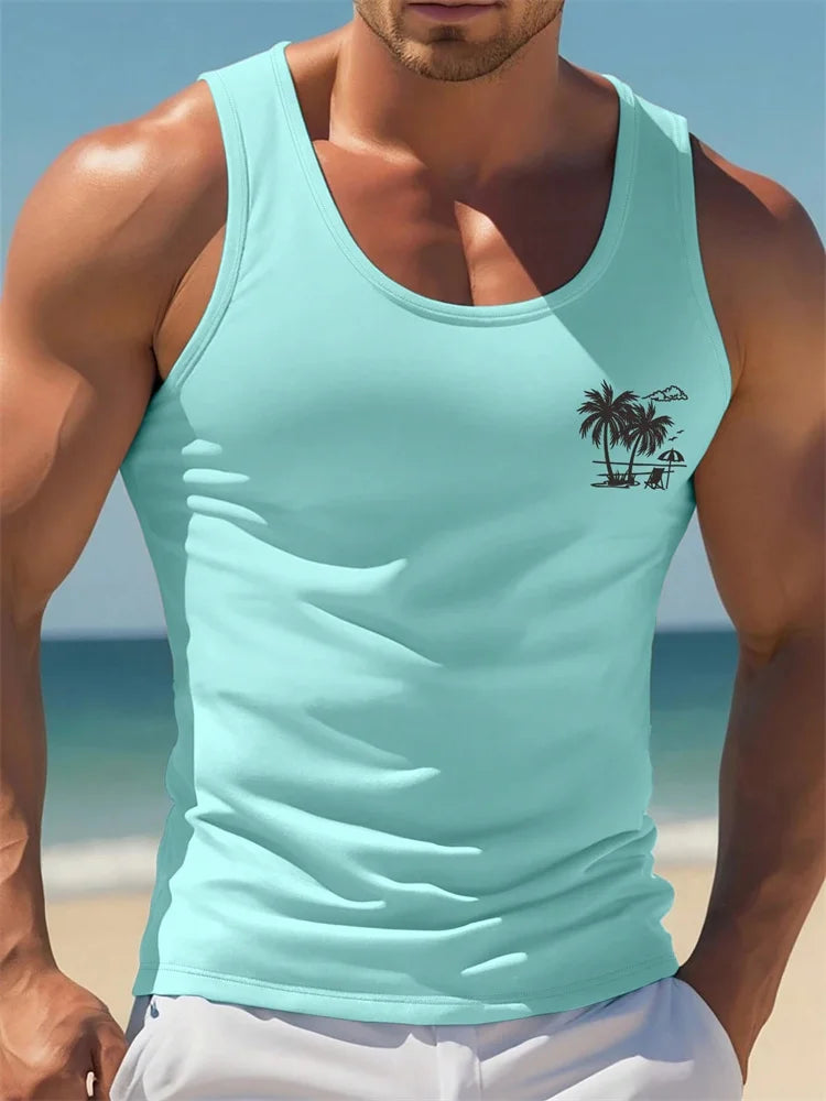 Men's Hawaiian Tank Top Sleeveless Quick-Drying Beach Shirt