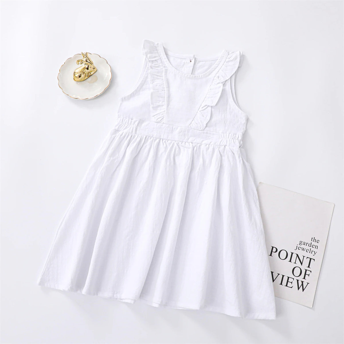 Children's Flying Sleeve Cotton Dress Girls' Skirt Summer Clothing Solid Color Short Ins
