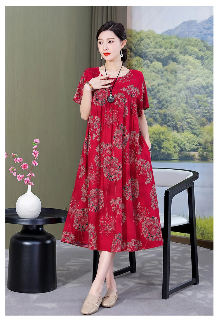 New Fashion Casual Summer Dress For Women Ladies O-Neck Print Short Sleeve Dress plus size Women Clothing