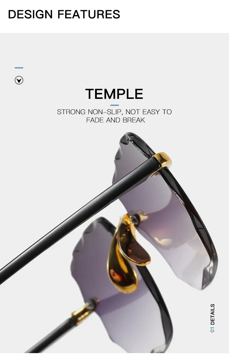 Square Rimless Sunglasses Women Luxury Brand Designer Summer Glasses Fashion Sun glasses For Men UV400 Shades Oculos
