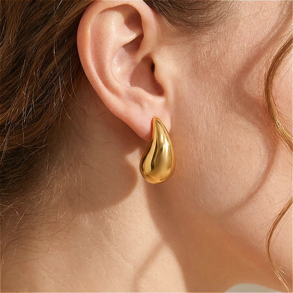 10-31mm Stainless Steel Vintage Chunky Water Drop Earrings For Women Gold Plated Thick Earring Statement Wedding Jewelry Gifts