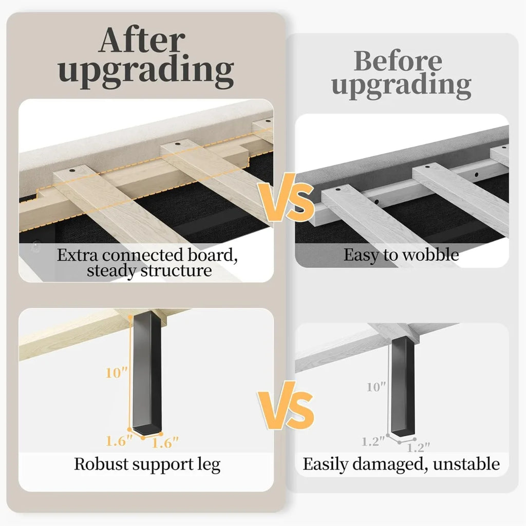 Queen Bed Frame Upholstered Platform Bed/Wooden Slat Support/Tufted Headboard with Wing Side/Mattress Foundation, Customized
