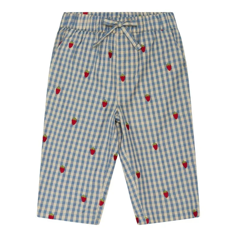 Girls Plaid Strawberry Cotton Dress & Shorts Set | Summer Outfit