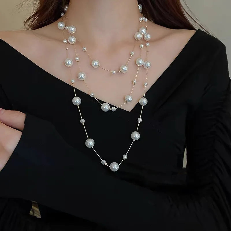 Multi-Layer Imitation Pearl Bead Necklace for Women