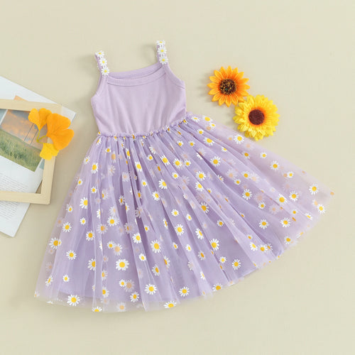 Baby Girls Daisy Mesh Patchwork Princess Dress A Line Sleeveless Lightweight Breathable Beach Party