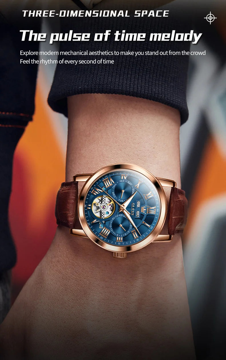 OLEVS 6668 Original Men's Watch Multifunctional Skeleton Waterproof Stainless steel Strap Business Automatic Mechanical Watches