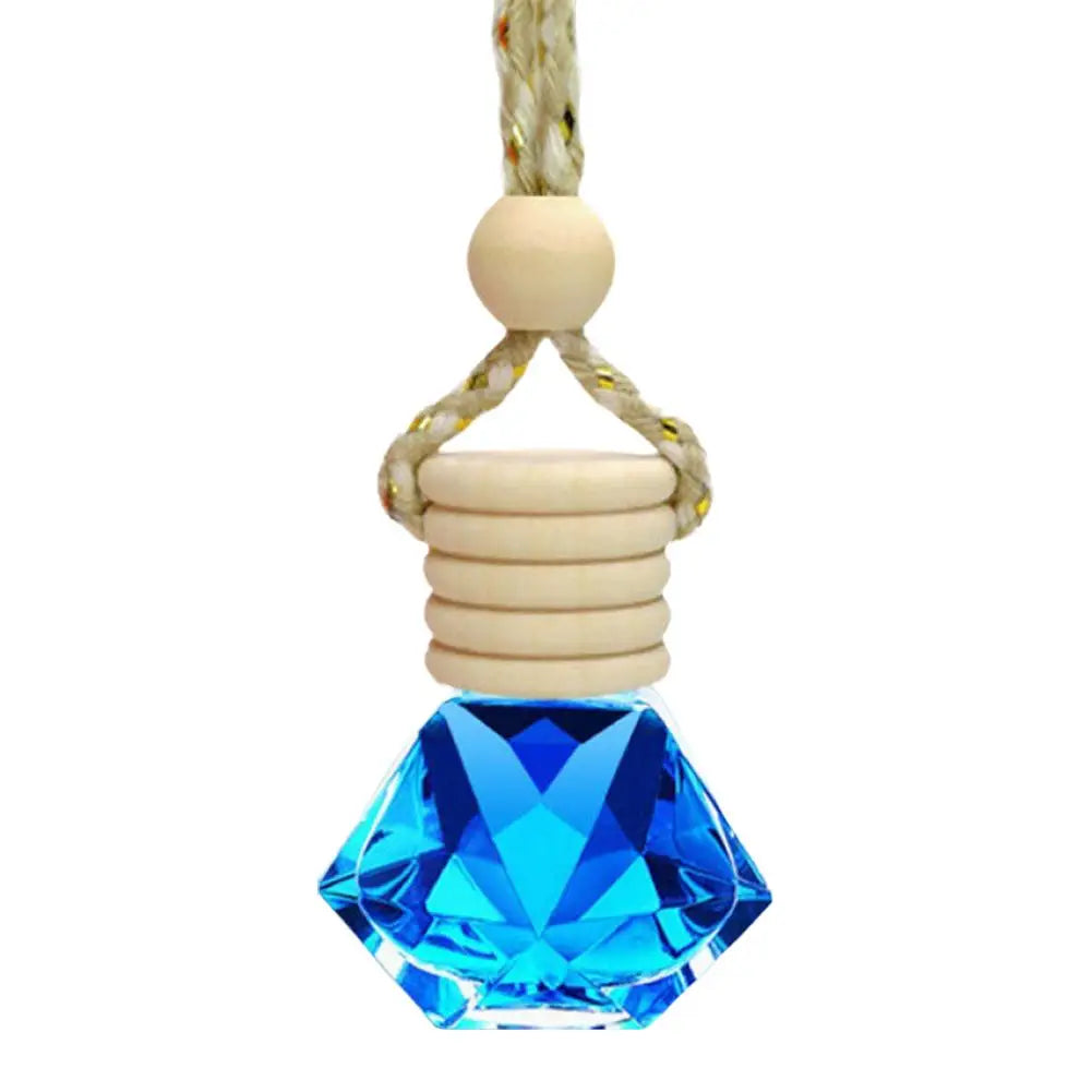 Car Hanging Perfume Bottle Glass Essential Oil Diffuser Refillable Air Freshener Wooden Cap Auto Decoration