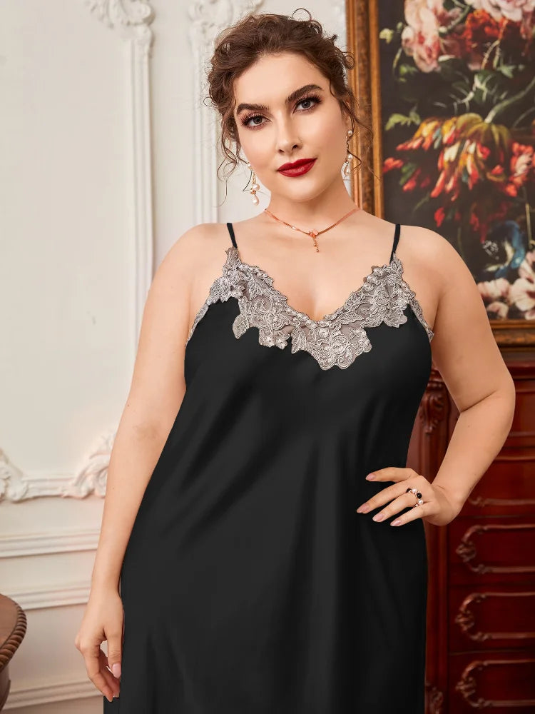 Extra Large Size Long Loungewear 150kg Plus Size Ins Trend Maxi Nightdress Sexy Loose Ice Silk Suspender Nightgown Summer Pajama