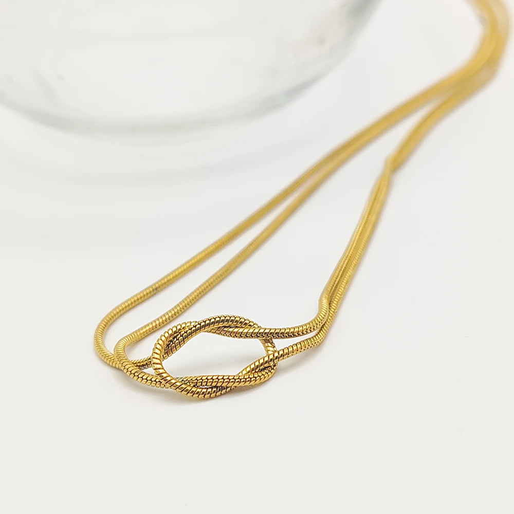 Emanco Elegant Minimalist Jewelry Lusterless 14K Gold Plated Knotted Snake Chain Necklace Women'S'S Stainless Steel Accessories