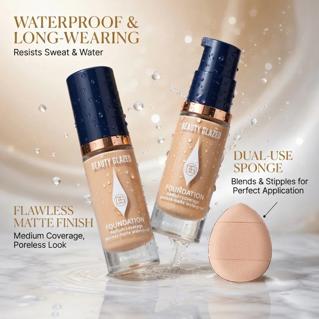 Matte Foundation Set With 2 Foundations Full Coverage 5 Shades For All Skin Types Long Lasting Waterproof Mini Size