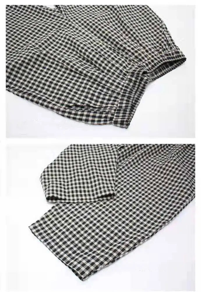 Summer Plaid Fashion Haren Pants Women High Street Casual Loose Pockets High Waist Pure Cotton All-match Comfortable Trousers