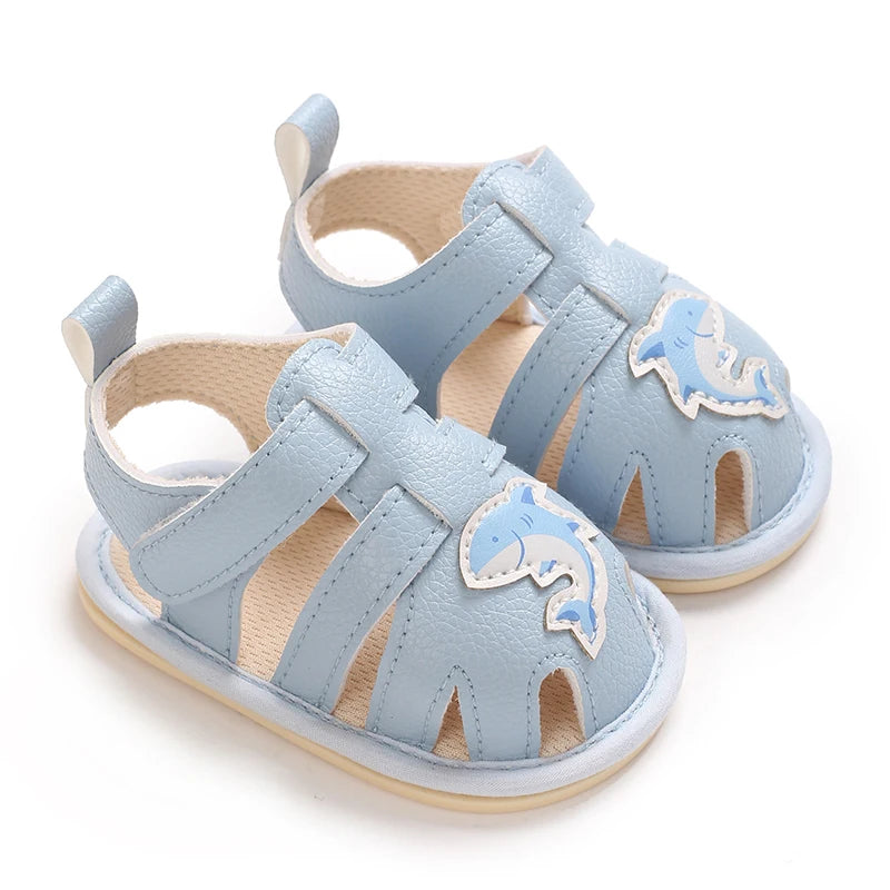 Baby Girls' First Walker Sandals - Blue Butterfly Knot Soft Sole 0-18M