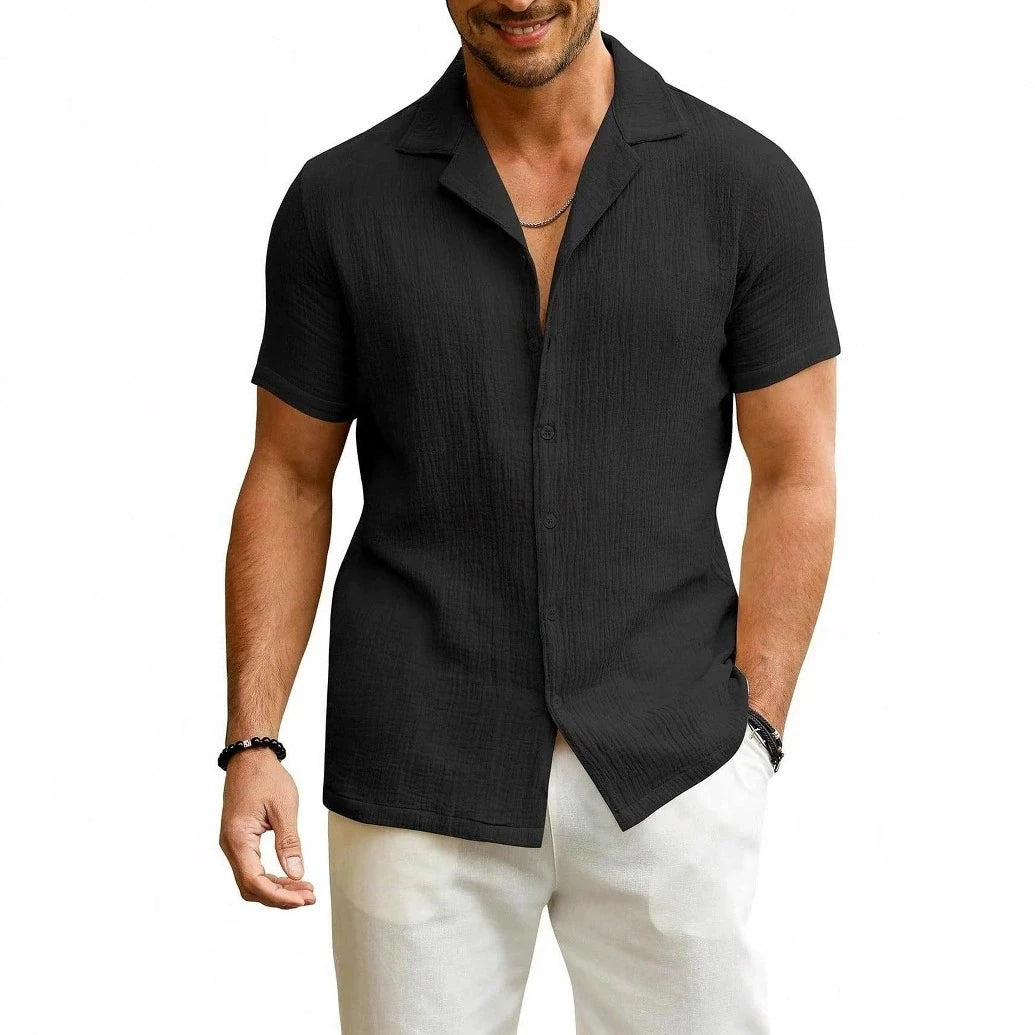 100% Cotton Linen Shirt Men Summer Short Sleeve Male T-shirts Breathable Tops Tee White Clothing Casual Fashion Shirts For Men