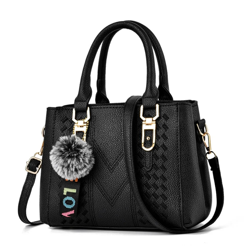 Women's PU Leather Shoulder Bag - Casual Tote with Keychain 9.45"