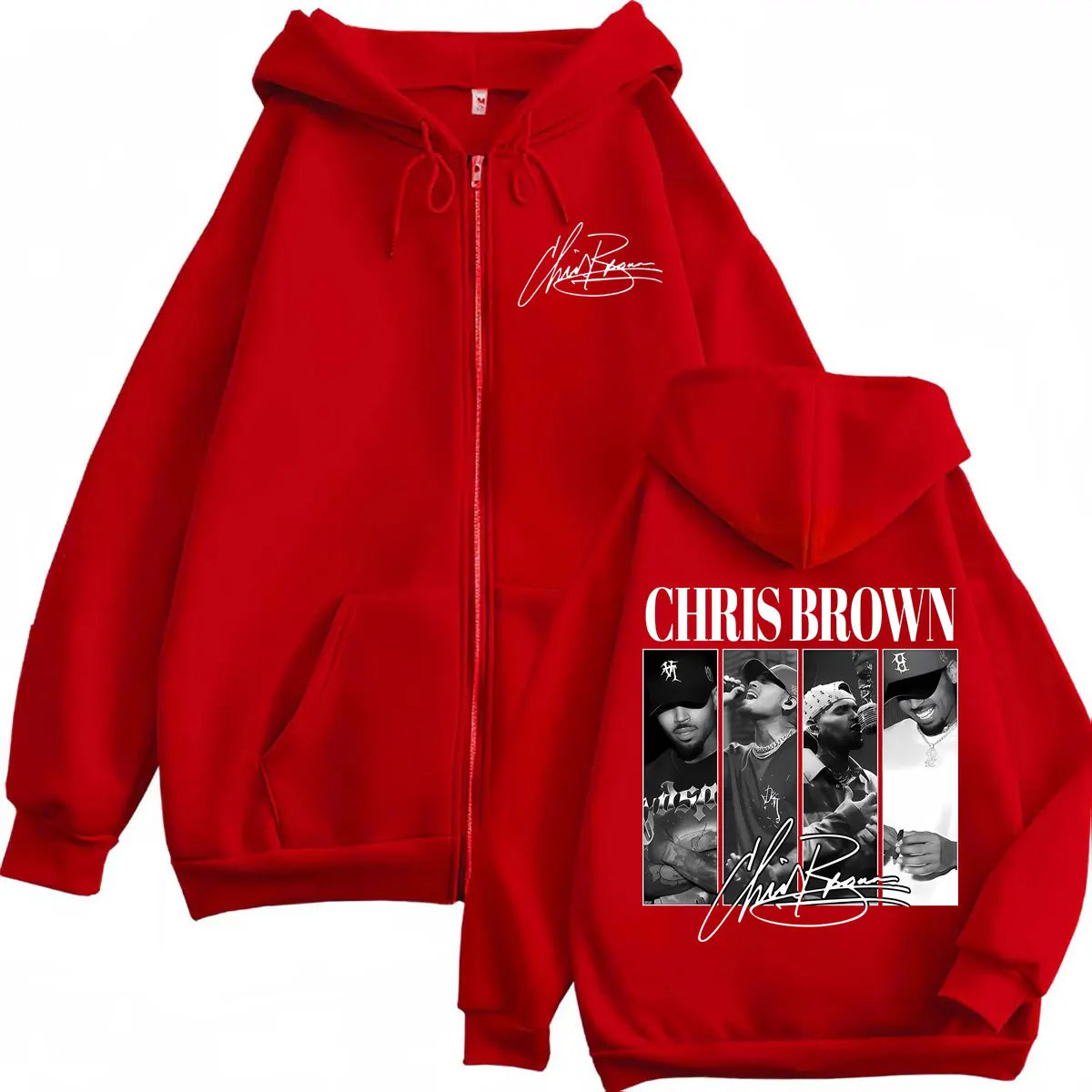 Dshztooma Chris Brown Graphic Zip-Up Hoodie - Fleece Streetwear