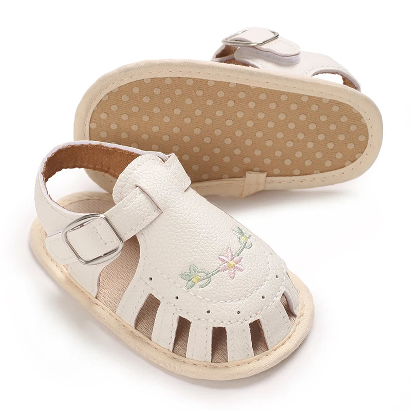Infant Baby Girls Beach Sandals Flats and Soft Sole Non-slip Flower Princess Wedding Dress Walking Shoes for Newborn Baby