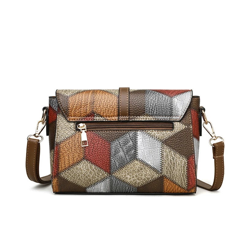 Flap Sling Shoulder Bags for Women Vintage Splicing Crossbody Messenger Bag Purse Female PU Leather Handbag Pocket