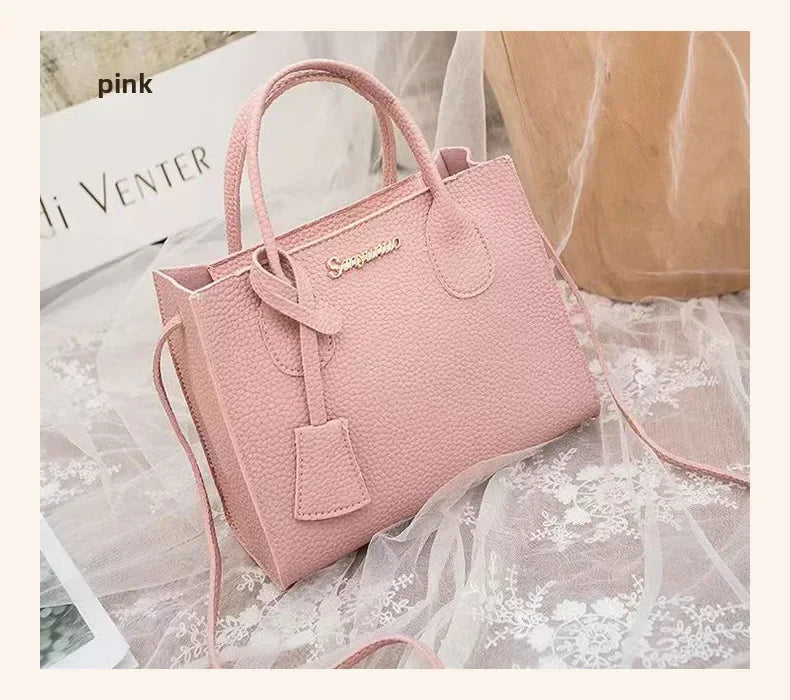 Single-shoulder Crossbody Handheld Triple-use Satchel Portable Leisure Bag Solid Color Lychee Grain Ladies Handbags ﻿