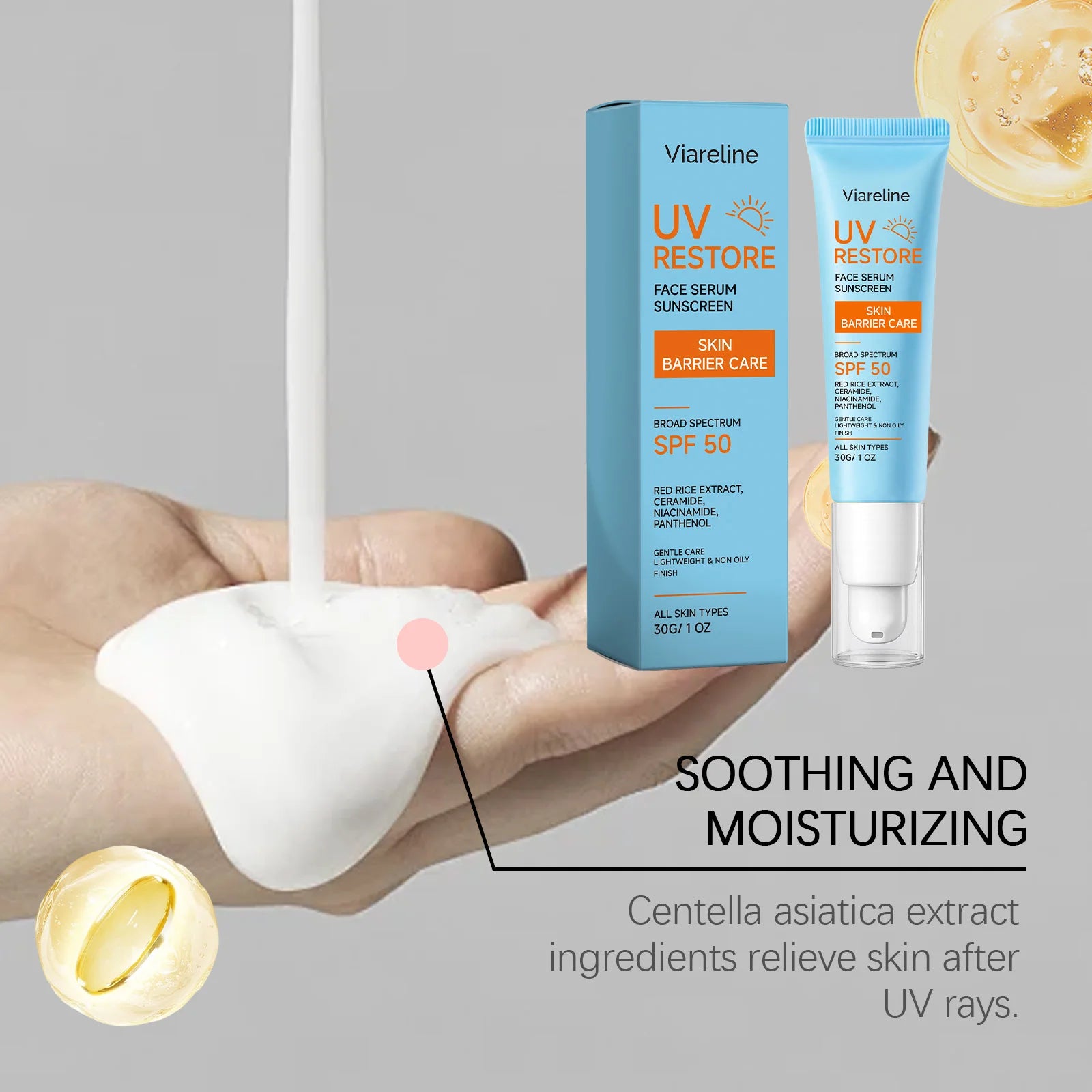 Face Sunscreen SPF 50 Niacinamide Ceramide Non Greasy Broad Spectrum Skin Barrier Protection All Skin Types Lightweight UV Serum