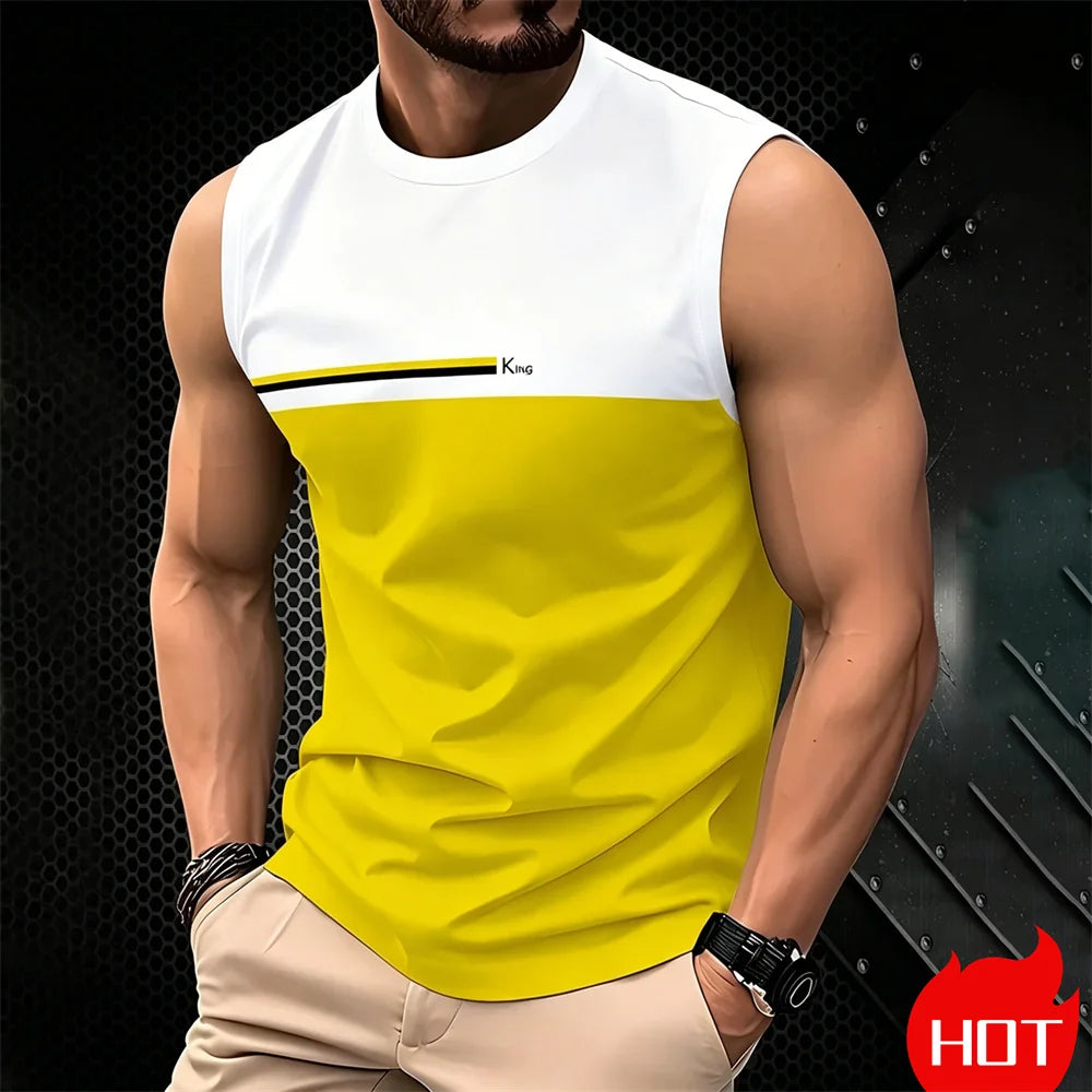 Summer Men's Casual sleeveless T-shirt Plus Size Simple O-Neck tank tops Clothing Outdoor Breathable 3D Printed Mens casual vest