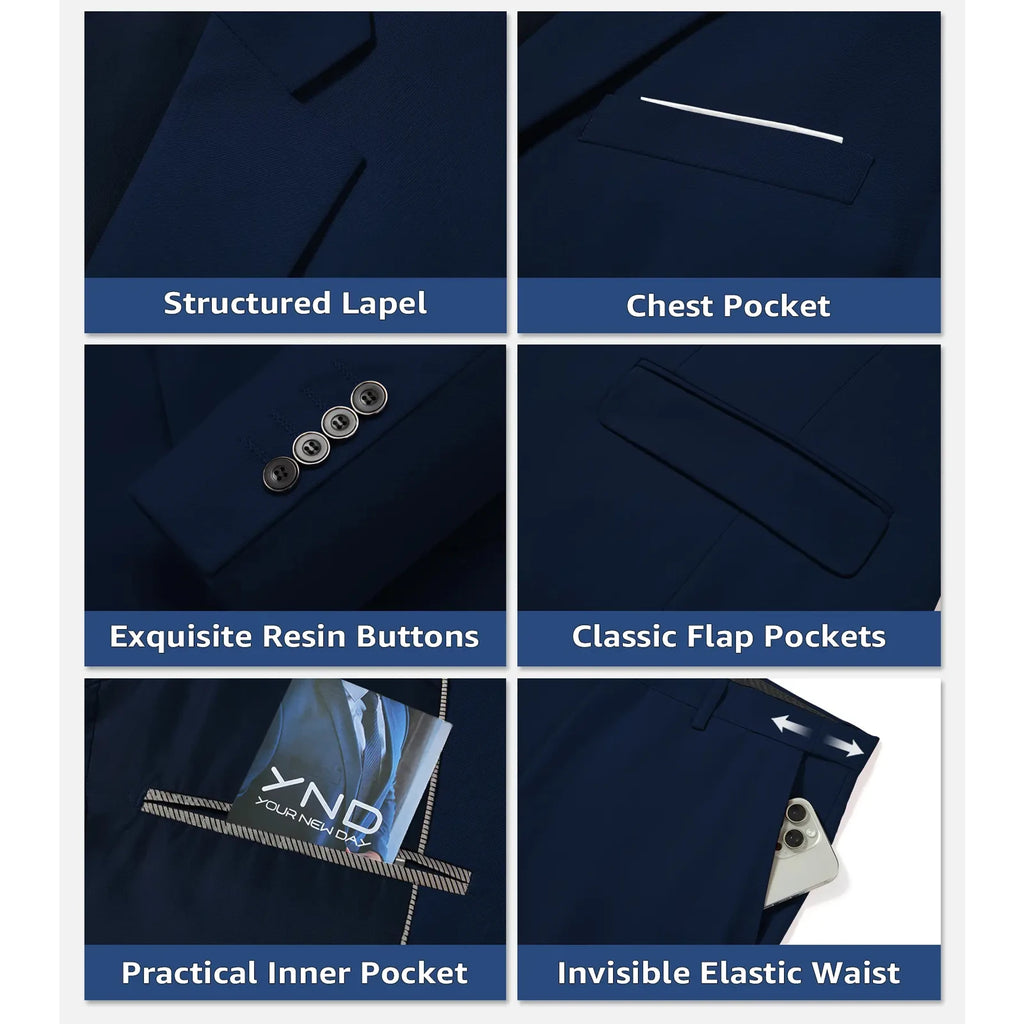 EUR Size Men's 3-Piece Slim Fit Suit Solid Blazer Tuxedo Vest & Trousers Set - Perfect for Business Wedding Groom & Formal Party
