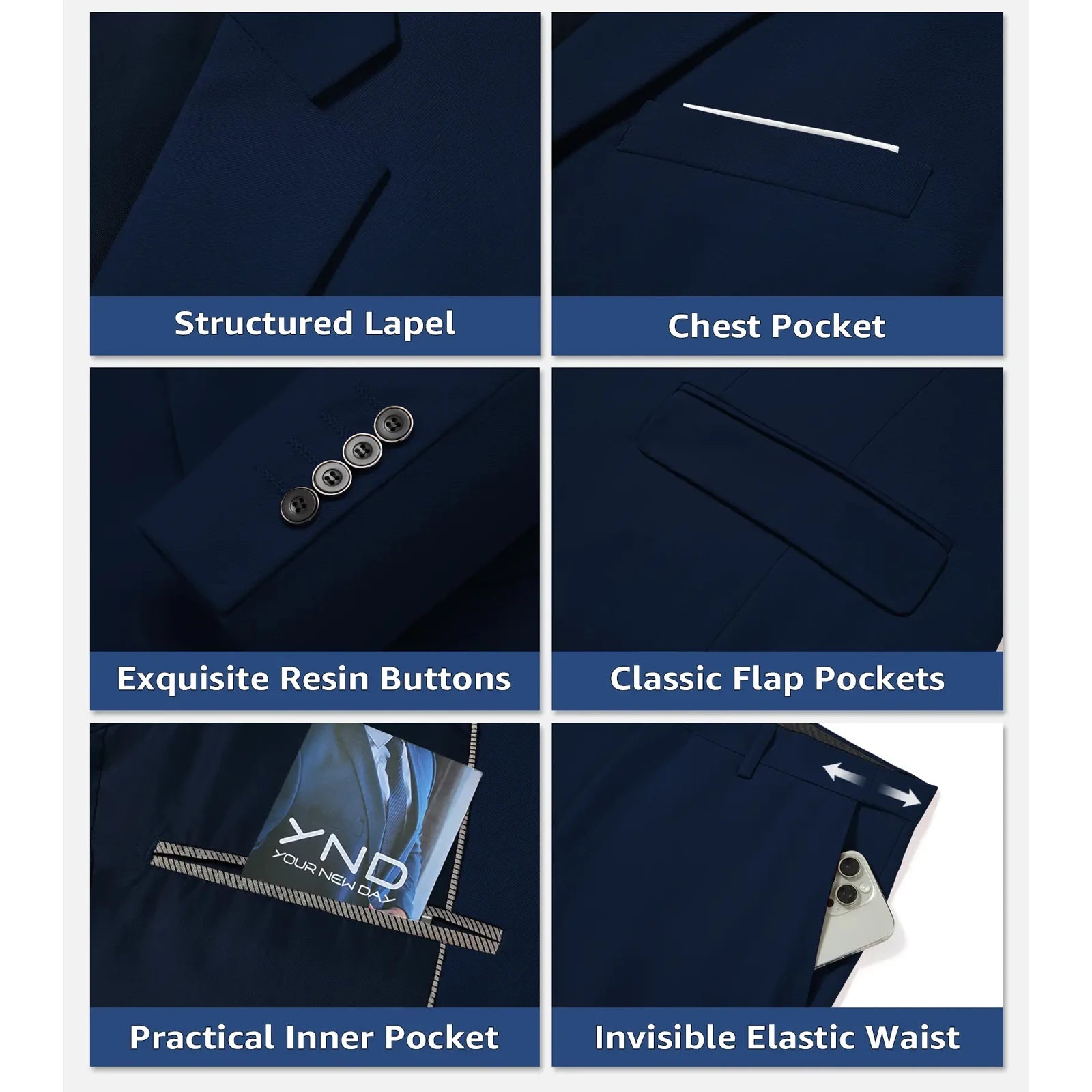 EUR Size Men's 3-Piece Slim Fit Suit Solid Blazer Tuxedo Vest & Trousers Set - Perfect for Business Wedding Groom & Formal Party