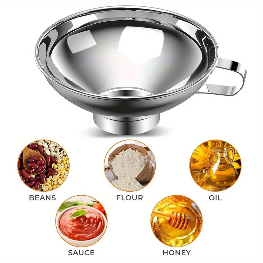 Juego de 3 embudos de cocina de acero inoxidable, embudos pequeños, embudo de boca ancha para tarros, embudo de silicona de grado alimenticio, accesorios de cocina