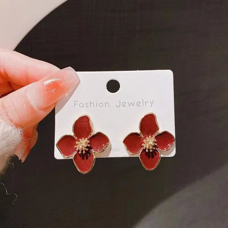 New Fashion Sweet Design Spring/Summer Blue Pink Enamel Flower Light Luxury High End Earrings Gifts For Women'S Jewelry