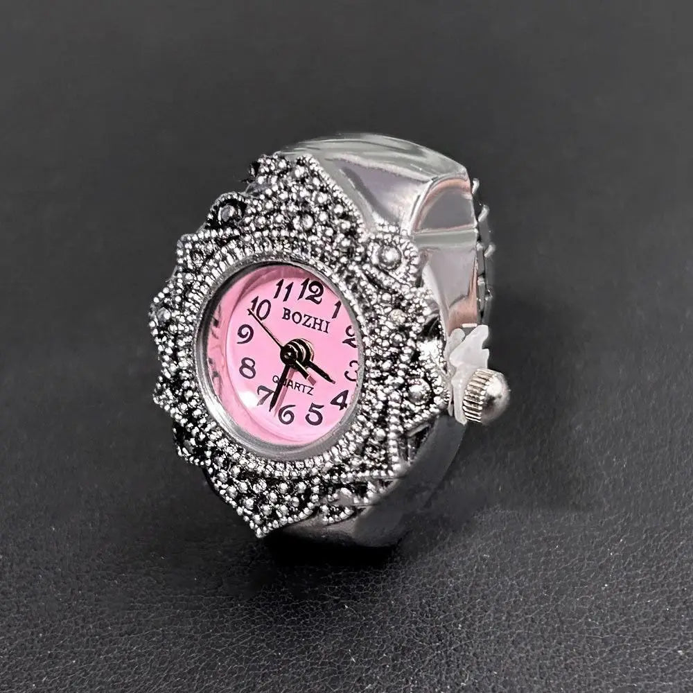 Finger Ring Watch For Couples Vintage Punk Heart Shape Quartz Clock With Adjustable Elastic Strap