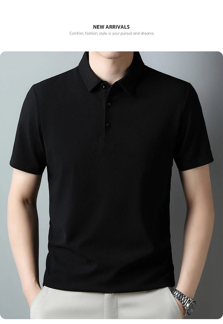 New Men's Casual Waffle Short Sleeve Polo Shirt Fashion Solid Color Top