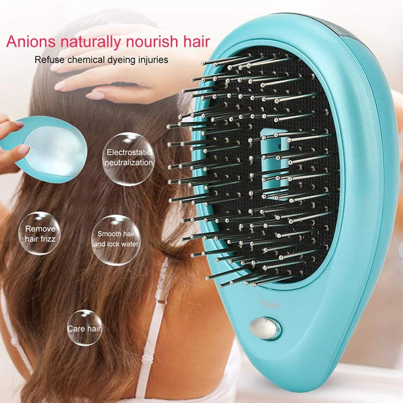 New Product Electric Sonic Vibration Magnetic Massage Comb Ion Anti-static Mini Hair Straightening Comb